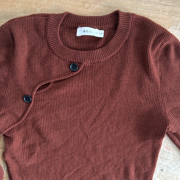ALC Brown Ribbed Pulloverer Caplan Sweater Shirt Size M - Picture 8 of 9